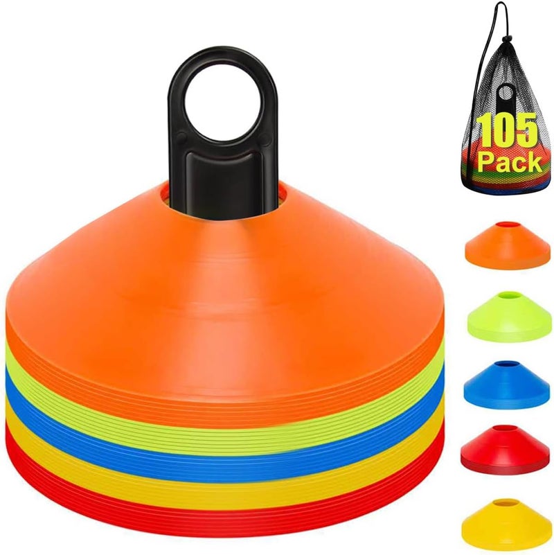 Klurent Store 35/65/105 PCS Agility Soccer Cones for Training, Reusable Sports Cones for Drills with Mesh Bag, Training Cones for Soccer Practice, Football, Basketball - Disc Cones Training Equipment - Image 1